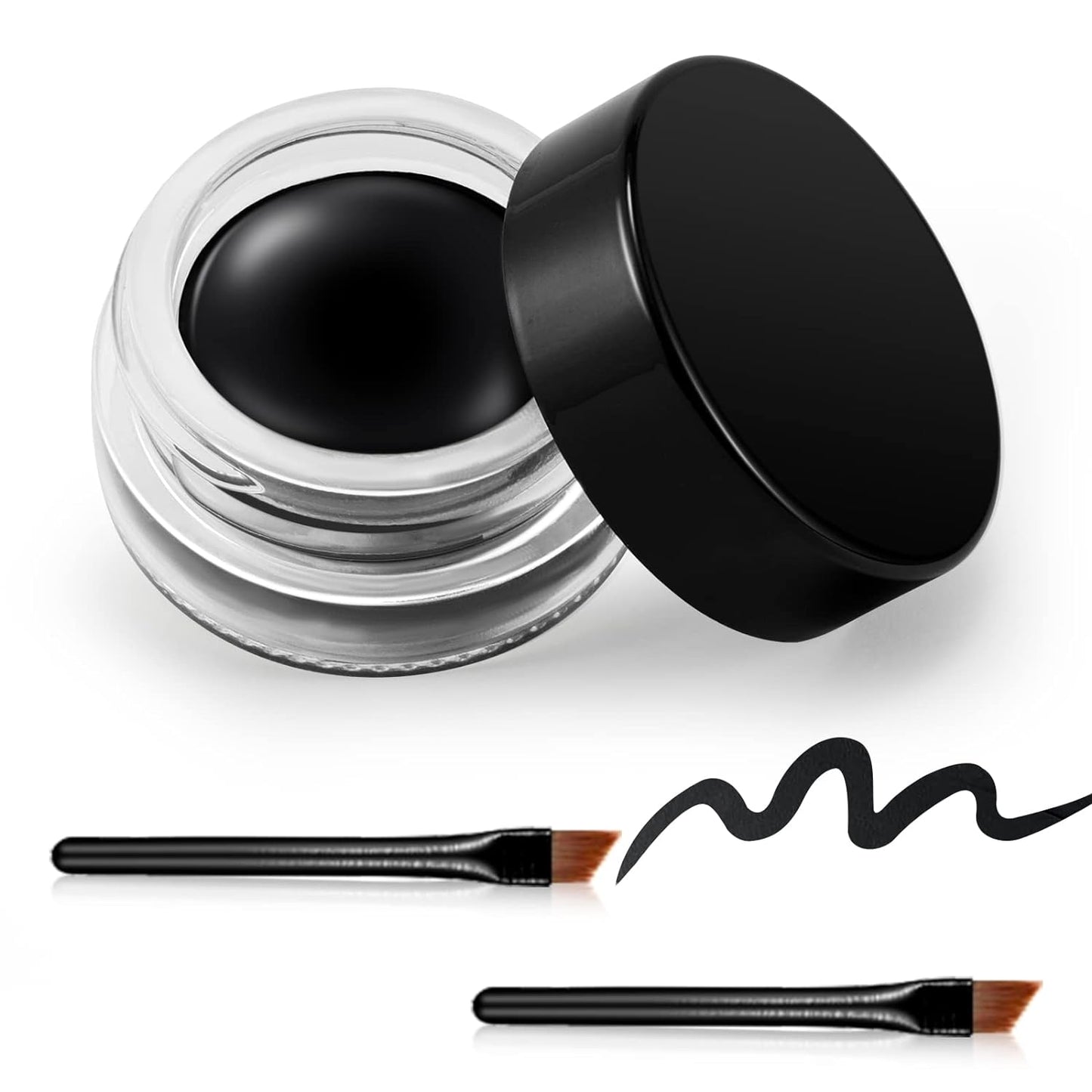 Erinde Black Gel Eyeliner, Waterproof Cream Eyeliner Gel Pot, High-Intensity Pigments Long Lasting Smudge Proof Eye Liner Eyebrow Makeup, Waterline Matte Eye Liner with 2PCS Brushes, 02 Balck
