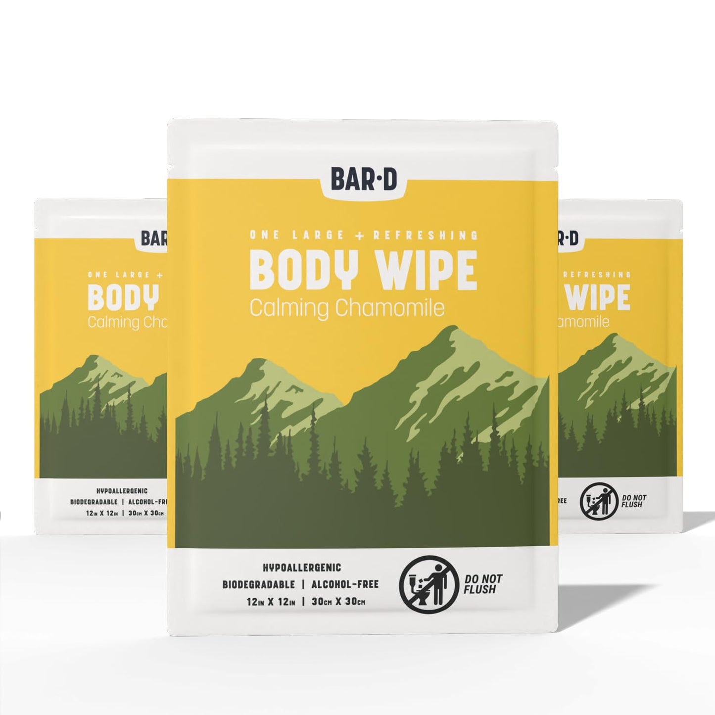 Bar-D Cleansing Face & Body Wipes for Women and Men - Individually Wrapped Biodegradable Shower Wipes with chamomile, 12x12 Inch, Pack of 20 (20 Count/Box), Chamomile scent