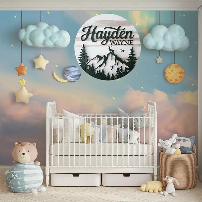 Personalized Name Sign for Nursery, Animals Sign for Baby Door Decor, Newborn Gifts for Boy, Boys Nursery Wall Bedroom Decorations, Mother's Day Gifts for New Mom Dad Gift