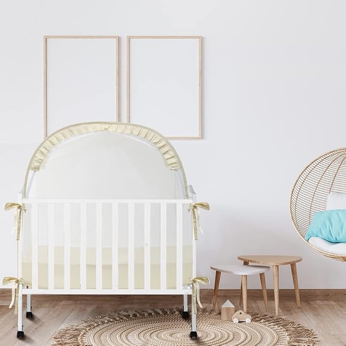 Pack N Play Tent, Baby Crib Tent to Keep Baby from Climbing Out, Pop Up Crib Net for Pack and Plays, Mini Cribs & Play Yards, See-Through & Breathable Mesh Crib Canopy, Beige, R07s-beige