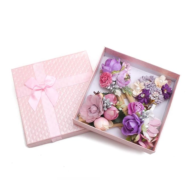 cherrboll 4pcs Baby Girl Headbands Flowers, Super Soft & Stretchy Nylon Floral Hairbands for Newborn Toddler