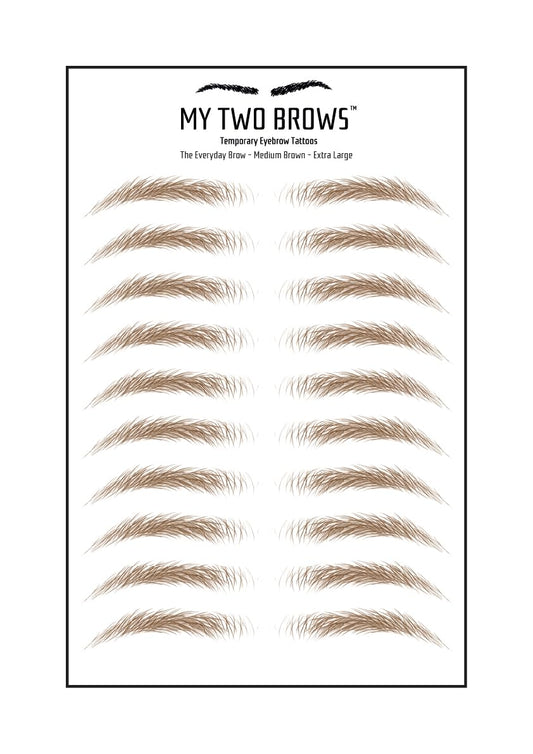 (10 pairs) Medium Brown Temporary Eyebrow Tattoo - Extra Large Size - Waterproof & Smudgeproof - Everyday Brow Style Eyebrow Stickers - Sheet Lasts up to 30 Days - Won't Work on Existing Brows