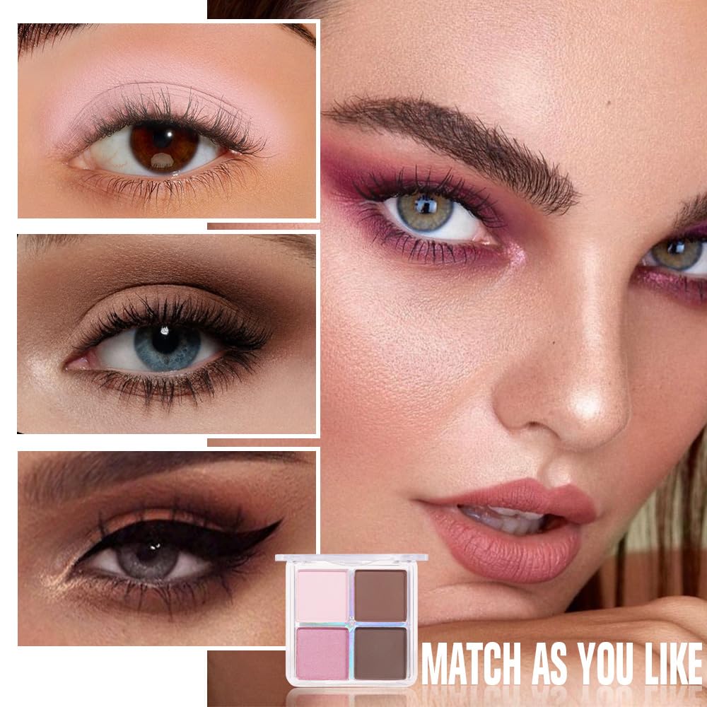 Kaely Powder Eyeshadow Quad, Pink Chocolate Matte Shimmer Eyeshadow Palette Makeup, Neutral Eye Shadow Palette for Older Women Pigmented Waterproof, sombras para ojos, Blendable, Cruelty-free, 14