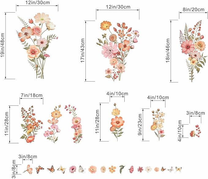 Boho Flower Wall Stickers for Girls: Baby Room Nursery Peel and Stick Removable Wall Decals for - Ages 1-12 Years Vinyl Wall Decor