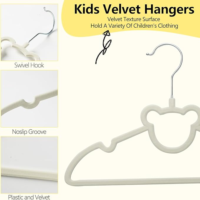 GoodtoU Kids Velvet Hangers 50 Pack - Baby Hangers for Toddler Infant Childrens Small Child Nursery Pants Clothes Organization (12.8 x 8.26 Inch, Bear)