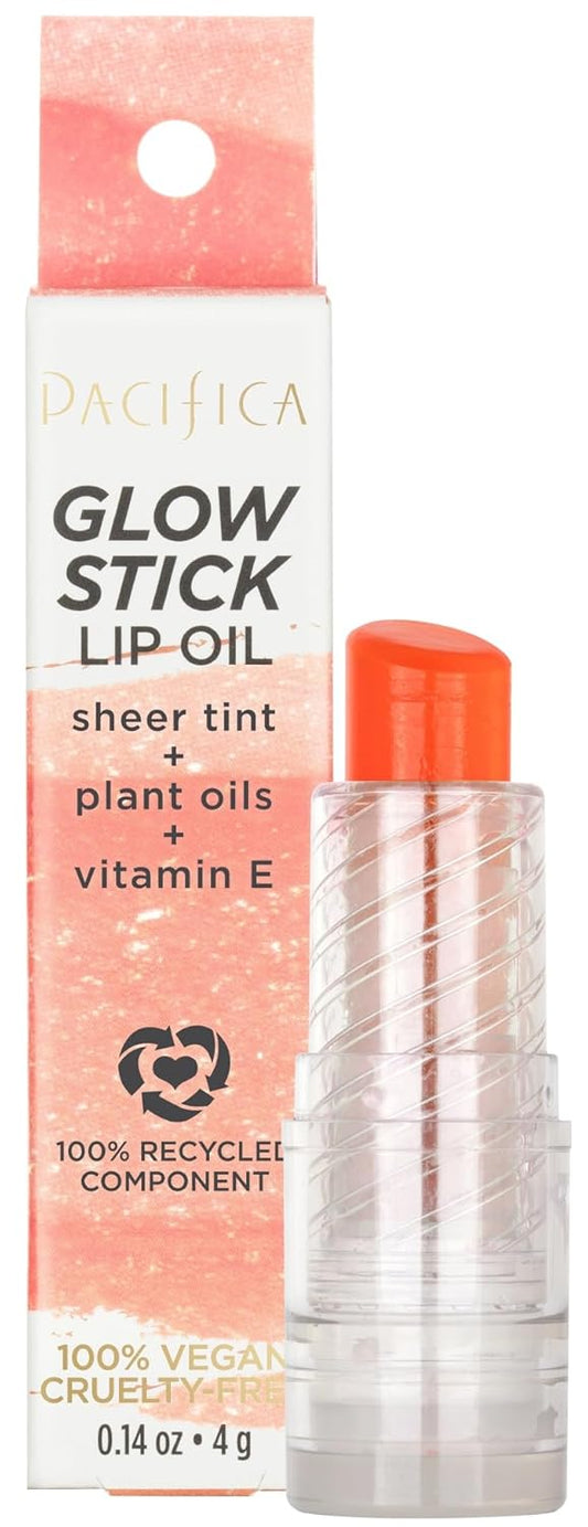 Pacifica Lipstick Oil – Glow Stick Lip Tint Oil - Hydrating Tinted Lip Balm with Vitamin E for Moisturized Lips, Sheer Tint & Natural Gloss, Vegan & Cruelty-Free, 0.14 oz (Pale Sunset)