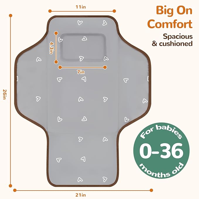 Portable Diaper Changing Pad, Waterproof Baby Changing Mat, Foldable Travel Baby Changing Station, Newborn Essential Baby Shower Registry Gift (Brown-Bee)