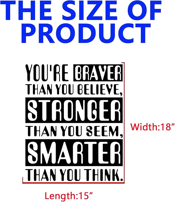 Baby Quotes Wall Stickers for Nursery: Kids Inspirational Positive Moon Stars Vinyl Art Wall Decals - Bedroom Playroom School Wall Decor - You're Braver Than You Believe Stronger 15" X 18"