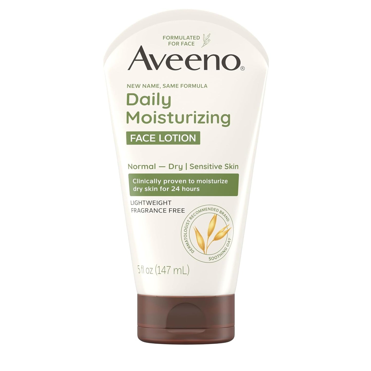 Aveeno Daily Moisturizing Face Lotion with Soothing Prebiotic Oat, Lightweight Non-Greasy Facial Moisturizer for Normal to Dry, Sensitive Skin, 24-Hour Moisture, Fragrance-Free, 5 oz