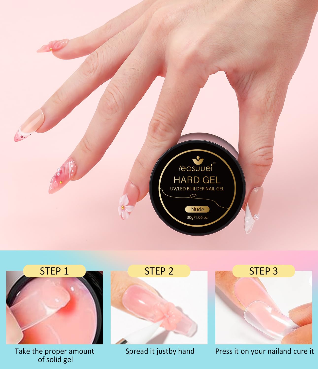 Solid Builder Gel for Nails LEDSUUEI - Nude 3D Nail Gel Sculpting Non-Sticky Hand Carving Glue Extension for Manicure Salon Home Decoration DIY 20g