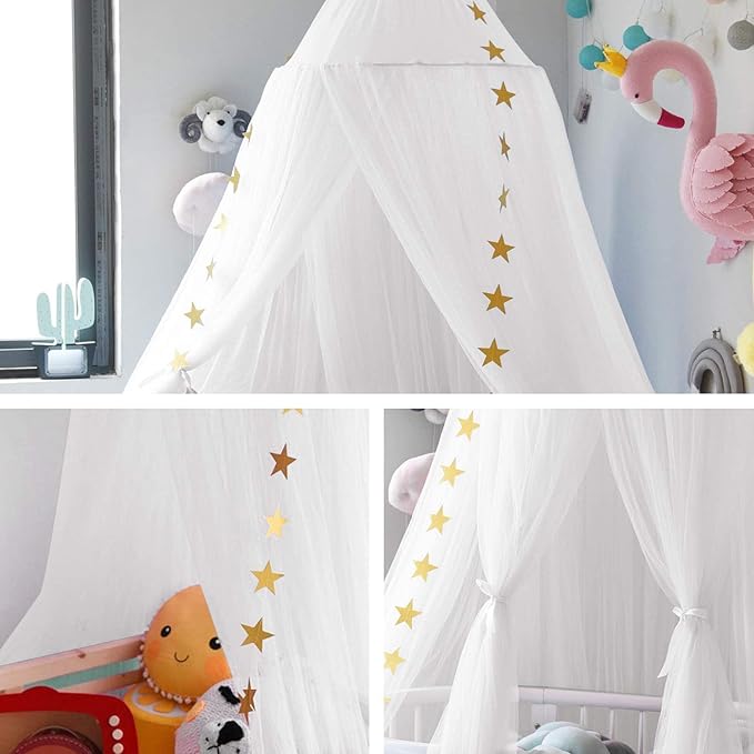 Bed Canopy for Girls - Soft, Washable and Easy to Install, Crib Canopy for Girls' Room with Star Decor, Princess Bed Canopy for Crib,Bed,Reading Nook, Snow White