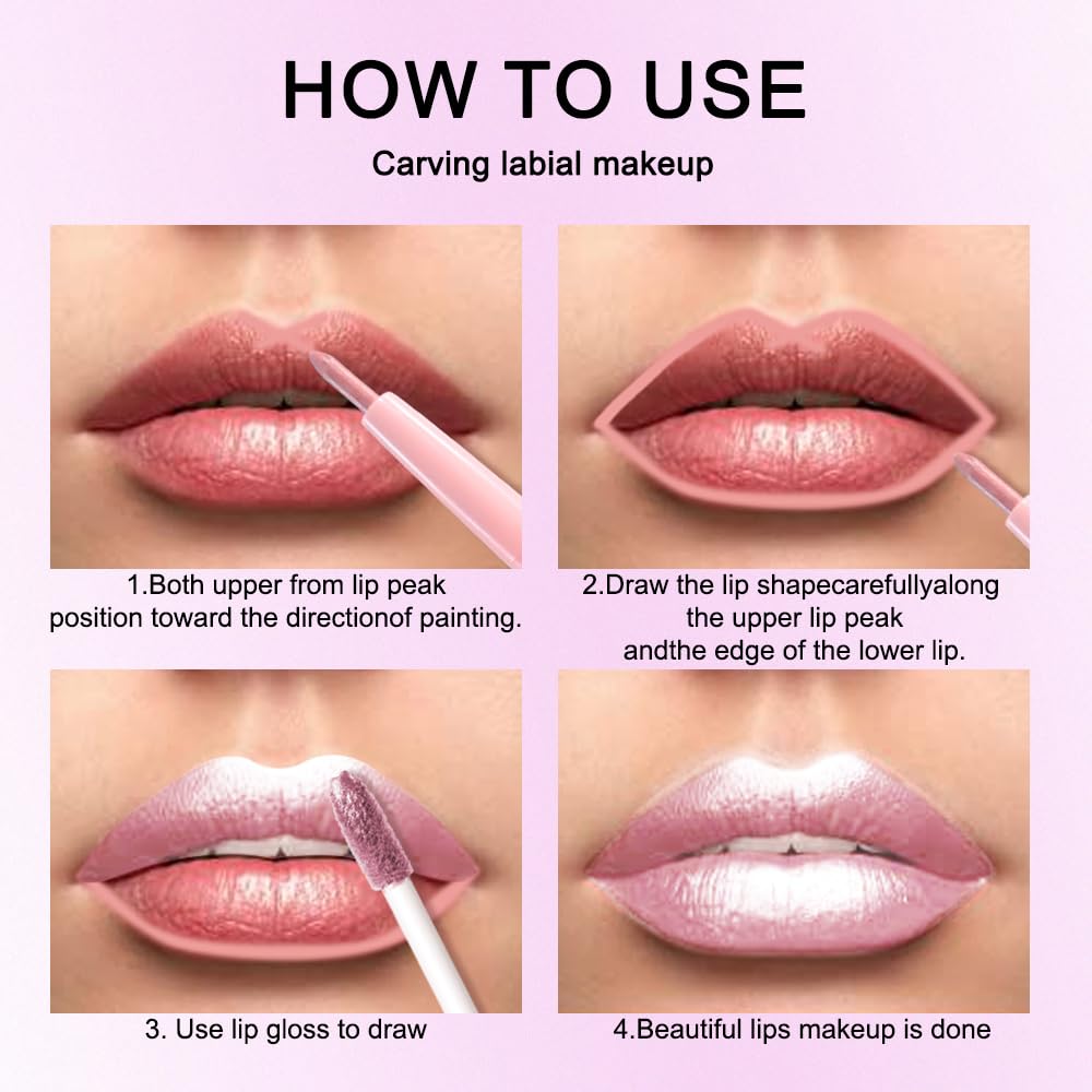 evpct Light Pink Metallic Shimmer Lip Liner and Lipstick Combo Lip Gloss Stain Set Makeup for Women Long Lasting Waterproof 24, Light Voilet Frosted Metallic Glitter Glossy Iridescent Liquid Lipstick