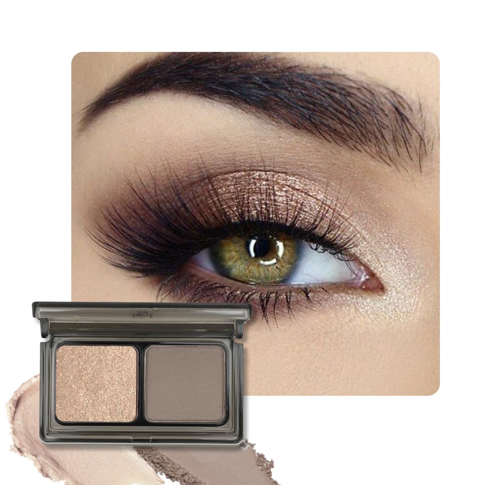 Golden Brown Taupe Two Color Matte Shimmer Glitter Eyeshadow Palette,Eye Shadow Powder Professional Long-Lasting Waterproof Makeup Palette,Easy-To-Apply and Compact for Travel,Vegan & Cruelty-Free