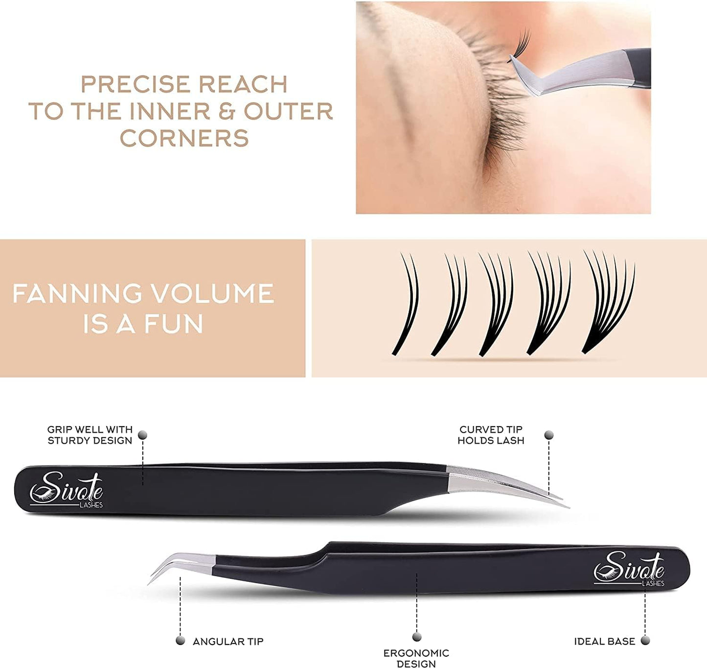 SIVOTE Eyelash Extension Tweezers for Classic & Volume Lashes, 5-Pack, Black