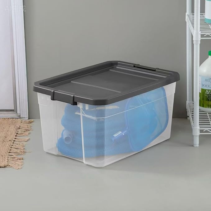 (2 Pack) 76 Quart Durable Clear Plastic Storage Bins, Storage Container with Latch Lid Dark Gray Suitable for Office,Hoilday Decor,Garage Organization.