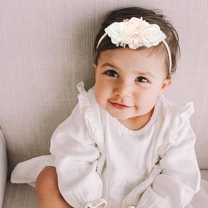 cherrboll 3pcs Baby Girl Headbands Flowers, Super Soft & Stretchy Nylon Floral Hairbands for Newborn Toddler