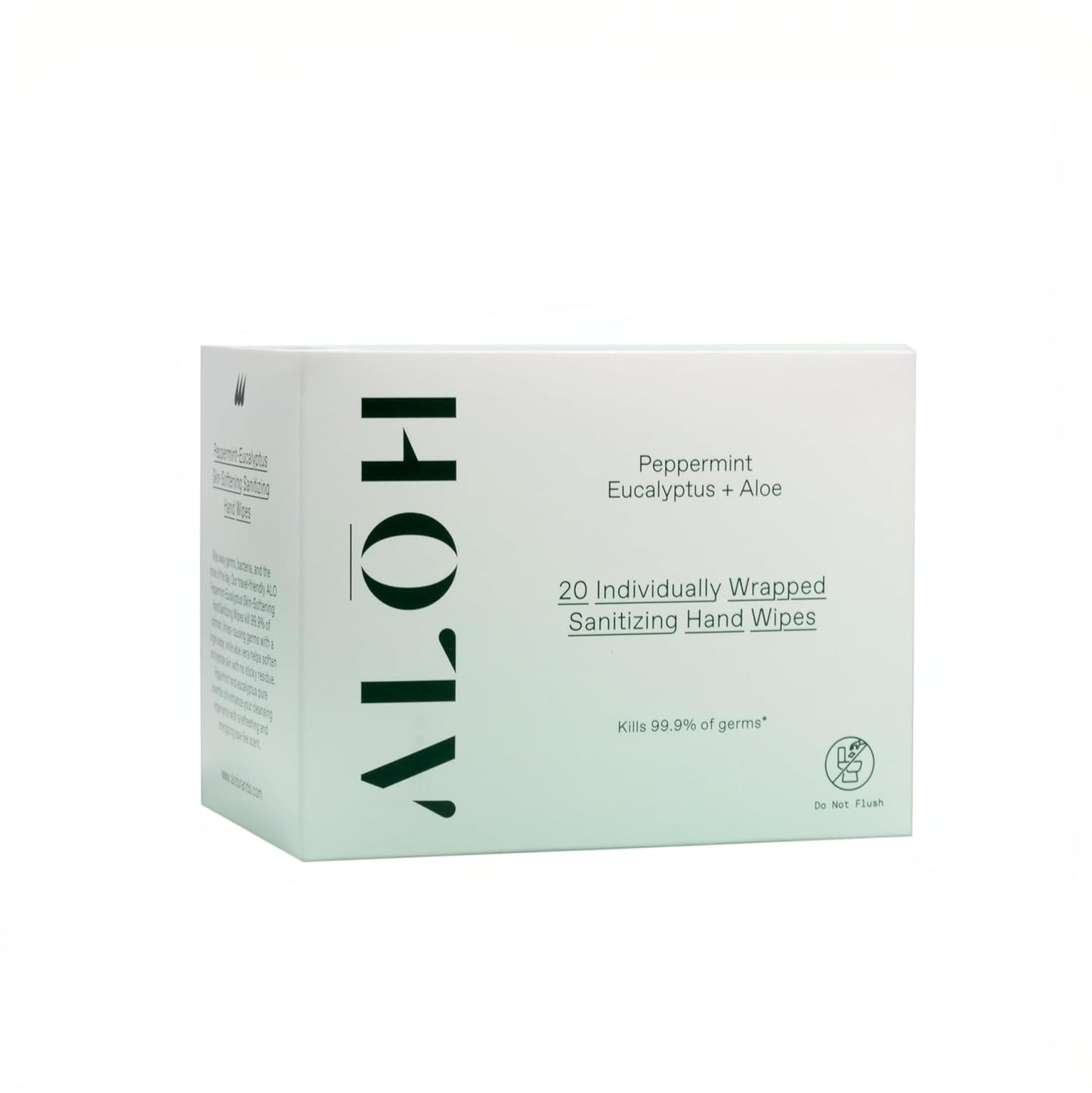 ALŌH Skin - Softening Sanitizing Hand Wipes – Peppermint + Eucalyptus Aloe (1 Box of 20 Individually Wrapped Wipes)