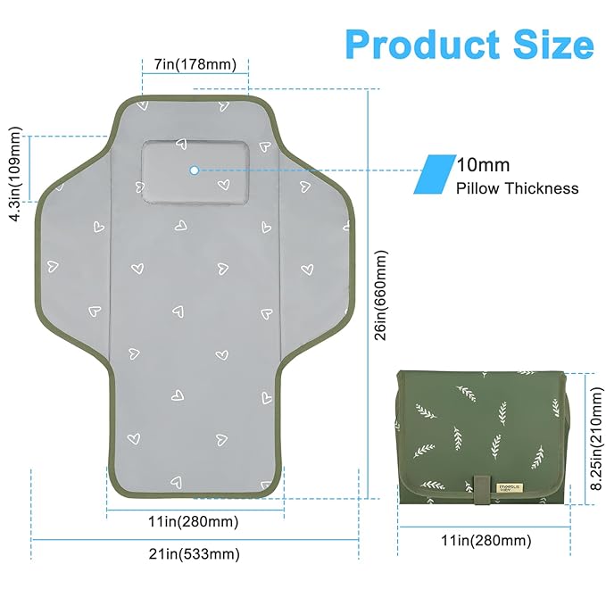 Baby Portable Changing Pad Travel - Waterproof Compact Diaper Changing Mat with Built-in Pillow - Lightweight & Foldable Changing Station, Newborn Shower Gifts