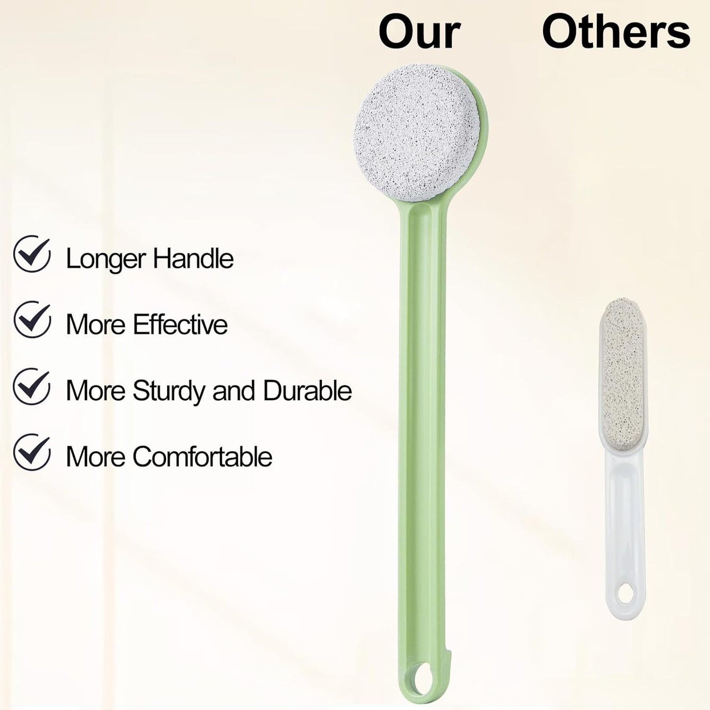 Pumice Stone for Feet with Long Handle 14", Hard Skin Callus Remover, Scrubber and Exfoliator for Dead Dry Skin, Softer & Smoother Feet, Pedicure Tool (Straight) Green