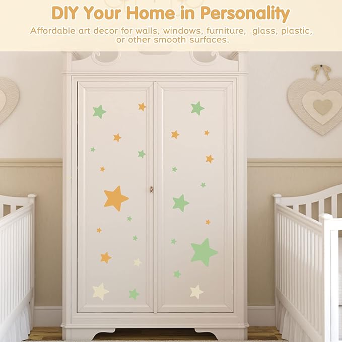 Stars Wall Stickers for Girls Bedroom Nursery, Bright Tone Stars Wall Decals Peel and Stick for Spring, Vinyl Stars Wall Stickers for Girls Kids