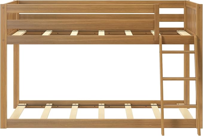 Max & Lily Fundamental Twin Low Bunk Bed, Kids Solid Wood Modern Bed Frame with Strong Wooden Slats, Non-Toxic Finishes, High Weight Capacity, Pecan