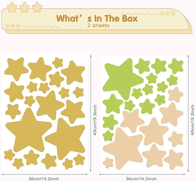 Stars Wall Stickers for Girls Bedroom Nursery, Bright Tone Stars Wall Decals Peel and Stick for Spring, Vinyl Stars Wall Stickers for Girls Kids