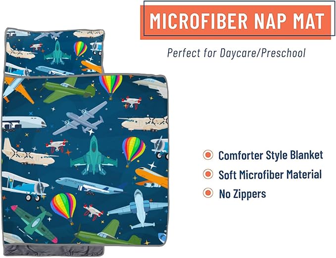 Cute Toddler Nap Mat with Pillow & Blanket，Soft Rolled Napping Mats for Boys and Girls