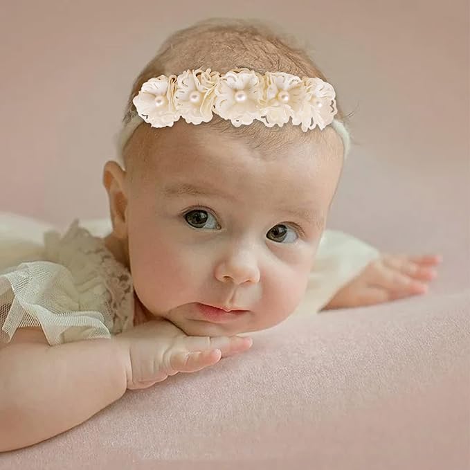 cherrboll 3pcs Baby Girl Headbands Flowers, Super Soft & Stretchy Nylon Floral Hairbands for Newborn Toddler