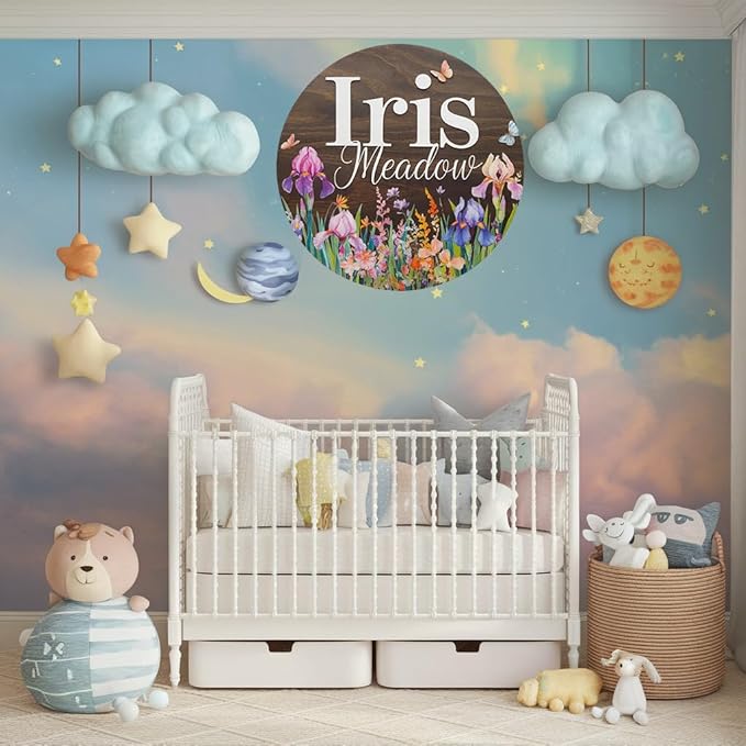 Personalized Wooden Name Signs for Nursery, Iris Sign for Baby Door Decor, Newborn Gifts for Girl, Girls Nursery Wall Bedroom Decorations, Mother's Day Gifts for New Mom Dad Gift