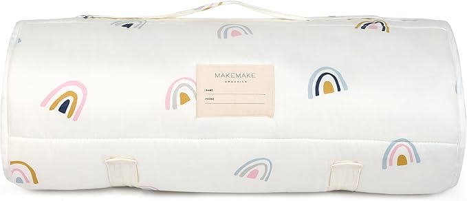 Makemake Organics GOTS Certified Organic Cotton Nap Mat with Detachable Pillow for Kids Soft Sleeping Bag for Toddlers, Boys, Girls - Ideal for Daycare, Preschool, Kindergarten