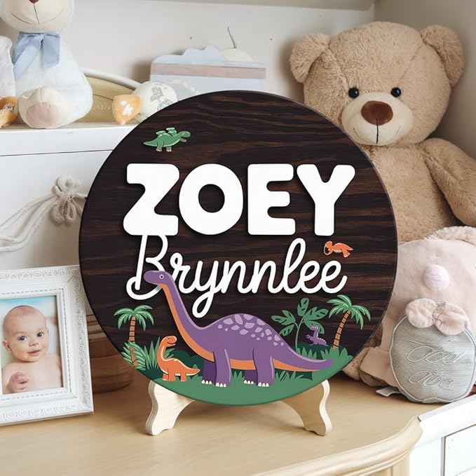 Personalized Name Sign for Nursery, Dinosaur Sign for Baby Door Decor, Newborn Gifts for Boy, Boys Nursery Wall Bedroom Decorations, Mother's Day Gifts for New Mom Dad Gift