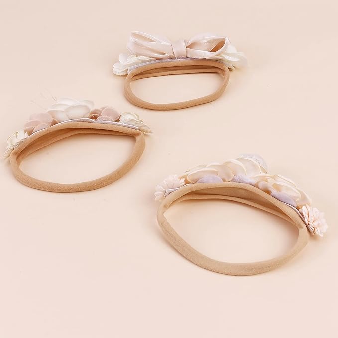 Baby Girl Headbands Nylon Flower Elastic Hairbands 3pcs Hair Accessories Gift for Newborn Infant Toddlers (TU-HDJ-3PCS)