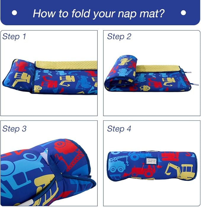 beeweed Toddler Nap Mat, Rollup Design Kid Sleeping Mat with Removable Pillow & Minky Blanket, Toddler Sleeping Bag for Daycare Preschool Travel Camping