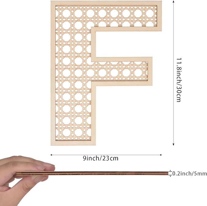 Large Boho Wooden Rattan Letters 12 inch for Nursery Decor Wood Letter F Wall Decors for Baby Girl Boy Bedroom Home Rustic Name Sign Birthday Wedding Decorative Letters