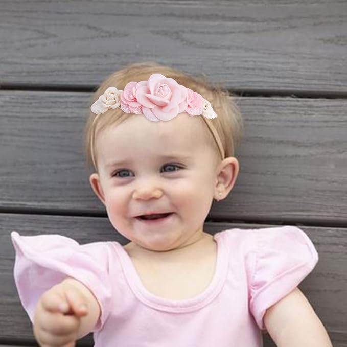 cherrboll 3pcs Baby Girl Headbands Flowers, Super Soft & Stretchy Nylon Floral Hairbands for Newborn Toddler