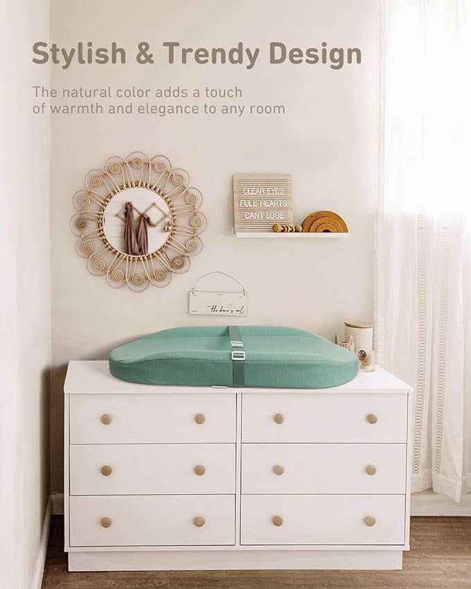 Blissful Diary Baby Changing Pad with Waterproof Lining Foam, Includes a Soft & Washable Cover, Contoured Changing Table Pads for Dresser Top with Non-Slip Bottom, 32”×16” (Green, Avocado)