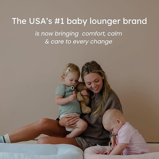 Snuggle Me® Baby Changing Pad - Soft PU Foam Diaper Changing Pad for Dresser, Scandi-Inspired with Wooden Base in Light Oak Finish, Wipe-Clean Surface & Safety Strap (27.6" × 18.9" × 3.9")