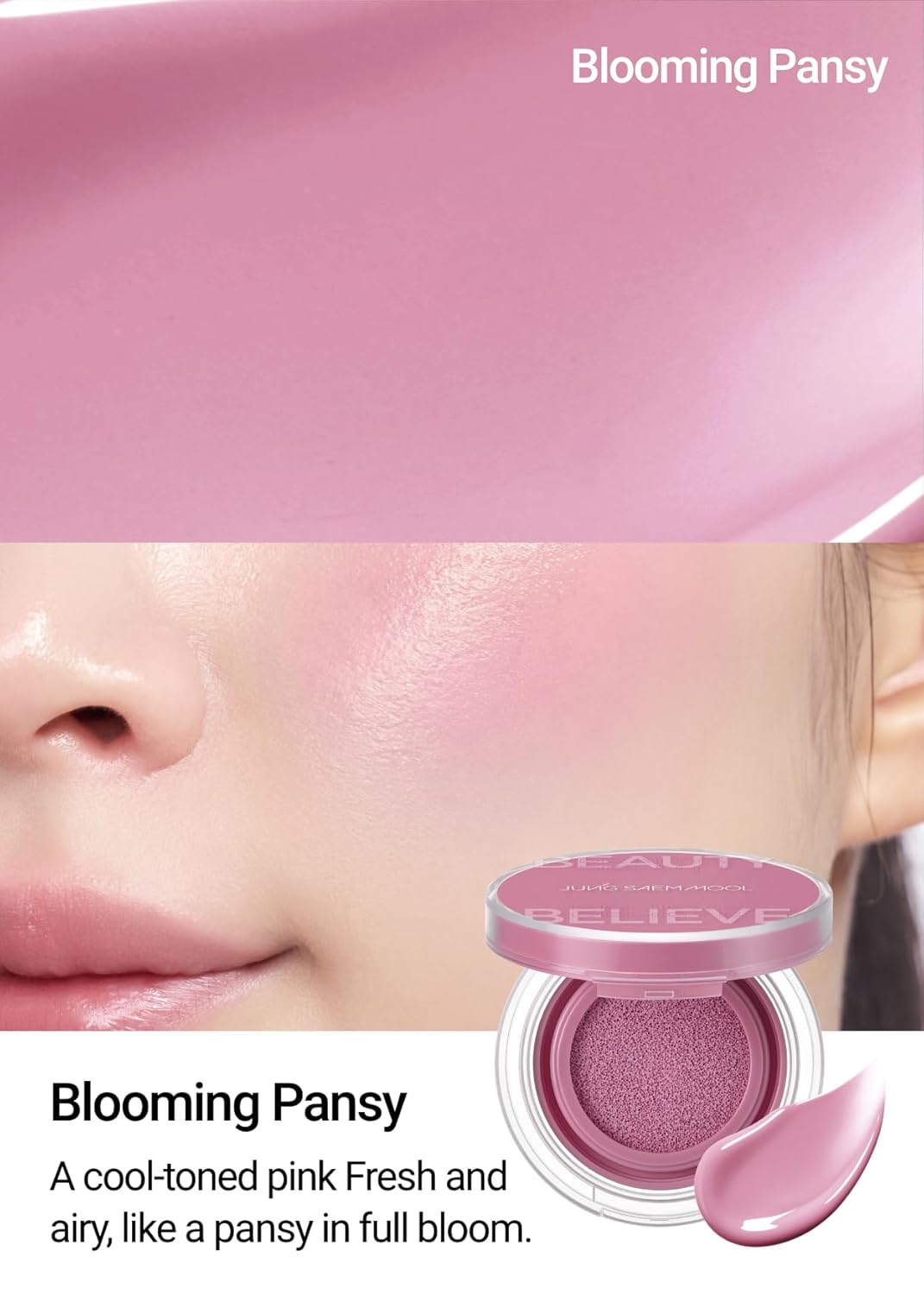 JUNGSAEMMOOL Artist Cushion Blush (Blooming Pansy) | Easy to Blend, Lightweight, Hydrating Korean Makeup Cushion Blush for Dewy & Glowing Cheeks