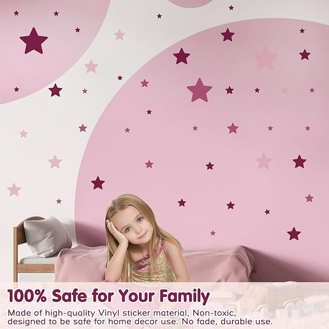 Stars Wall Stickers for Kids Room Nursery, Purple Tone Stars Wall Decals for Girls Bedroom, Vinyl Stars Wall Decals Peel and Stick for Girls Kids