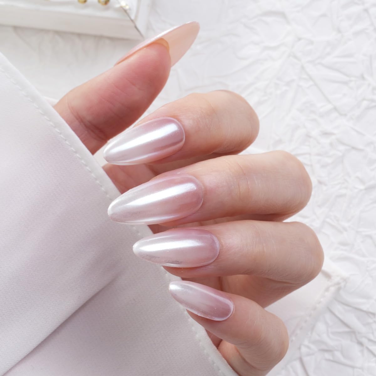 Pretty Diva White Pearl Chrome Nail Powder, Pearl Chrome Powder for Nail, Magic White Chrome Nail Powder