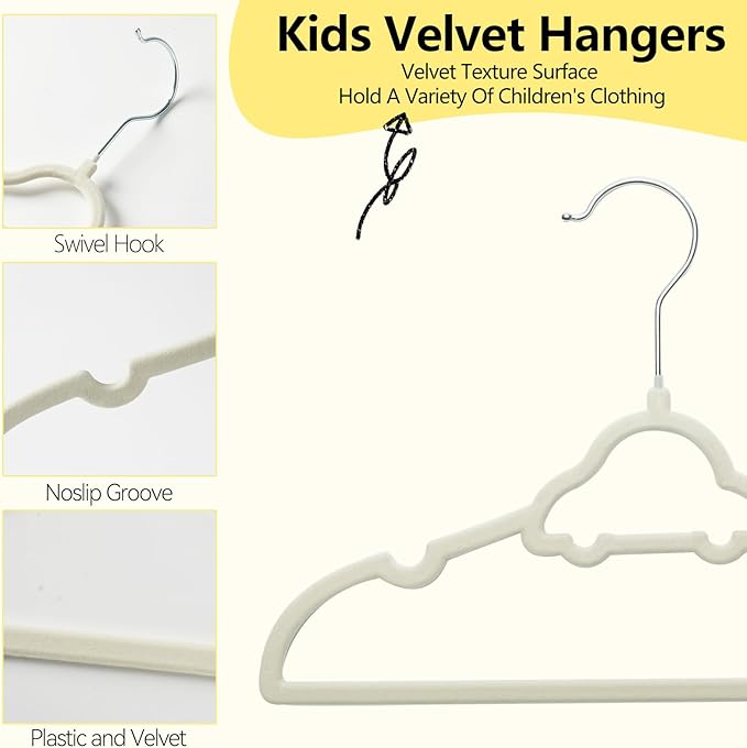 GoodtoU Kids Velvet Hangers, 50 Pack Baby Hangers for Closet Toddler Hanger Infant Clothes for Organization & Children's Storage (12.6 x 8.26 inch, Car)