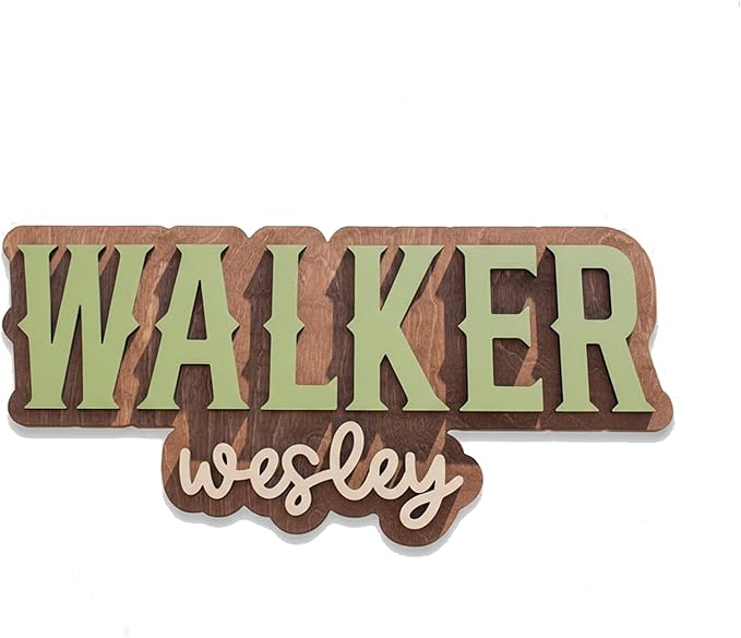 Hickory Hollow Designs Wooden Name Signs for Nursery, Baby Name Sign, Name Signs for Kids Room, Custom Plaque, Nursery Wall Art, (Walker Wesley)