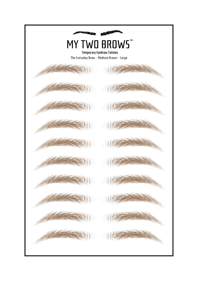 (10 pairs) Dark Brown Temporary Eyebrow Tattoo - Large Size - Waterproof & Smudgeproof - Everyday Brow Style Eyebrow Stickers - Sheet Lasts up to 30 Days - Won't Work on Existing Brows