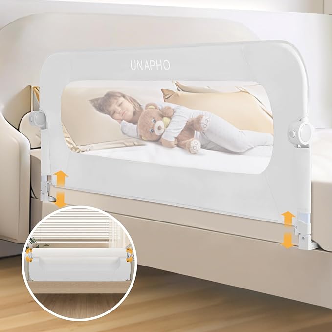 Bed Rail for Toddlers,Swing Down Kids Beds Rails Guard for Twin,Full,Queen,Bunk Size Bed,Extra Tall Child Bed Rail Guard with Reinforced Anchor Safety System(White,59 Inch,1 Side)