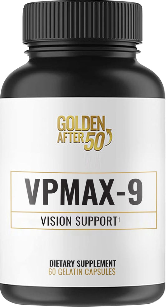 Golden After 50 VpMax-9 - Sight Care and Antioxidant Supplement with Eye Vitamins, Lutein, Lycopene and Bilberry Extract - 60 Gelatin Capsules