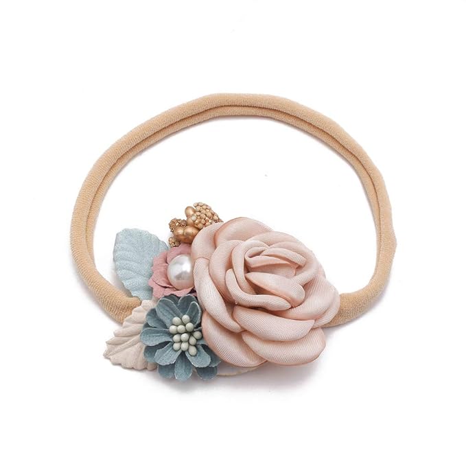cherrboll 4pcs Baby Girl Headbands Flowers, Super Soft & Stretchy Nylon Floral Hairbands for Newborn Toddler