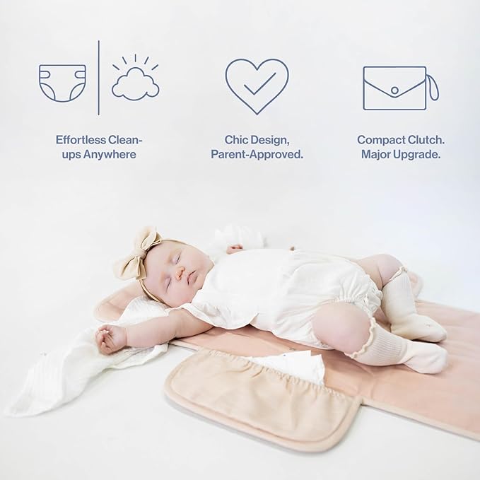Toddlekind Mini Maven Portable Changing Pad – Organic Cotton & Water-Resistant Polyester – Travel-Friendly, Foldable Change Mat – Blush Stripes with Wave Stitching – Chic, Durable, Easy to Clean