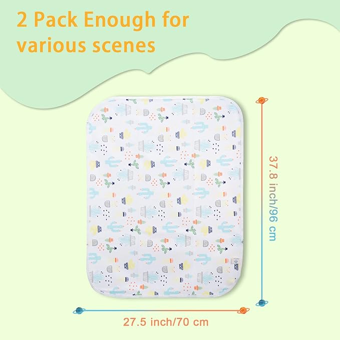 Baby Changing Pad Changing Table Pads Waterproof Large Size 37.5x27.5 Inch Portable Diaper Changing mat Liners Reusable Washable Mattress Protector for Girls & Boys 2 Pack