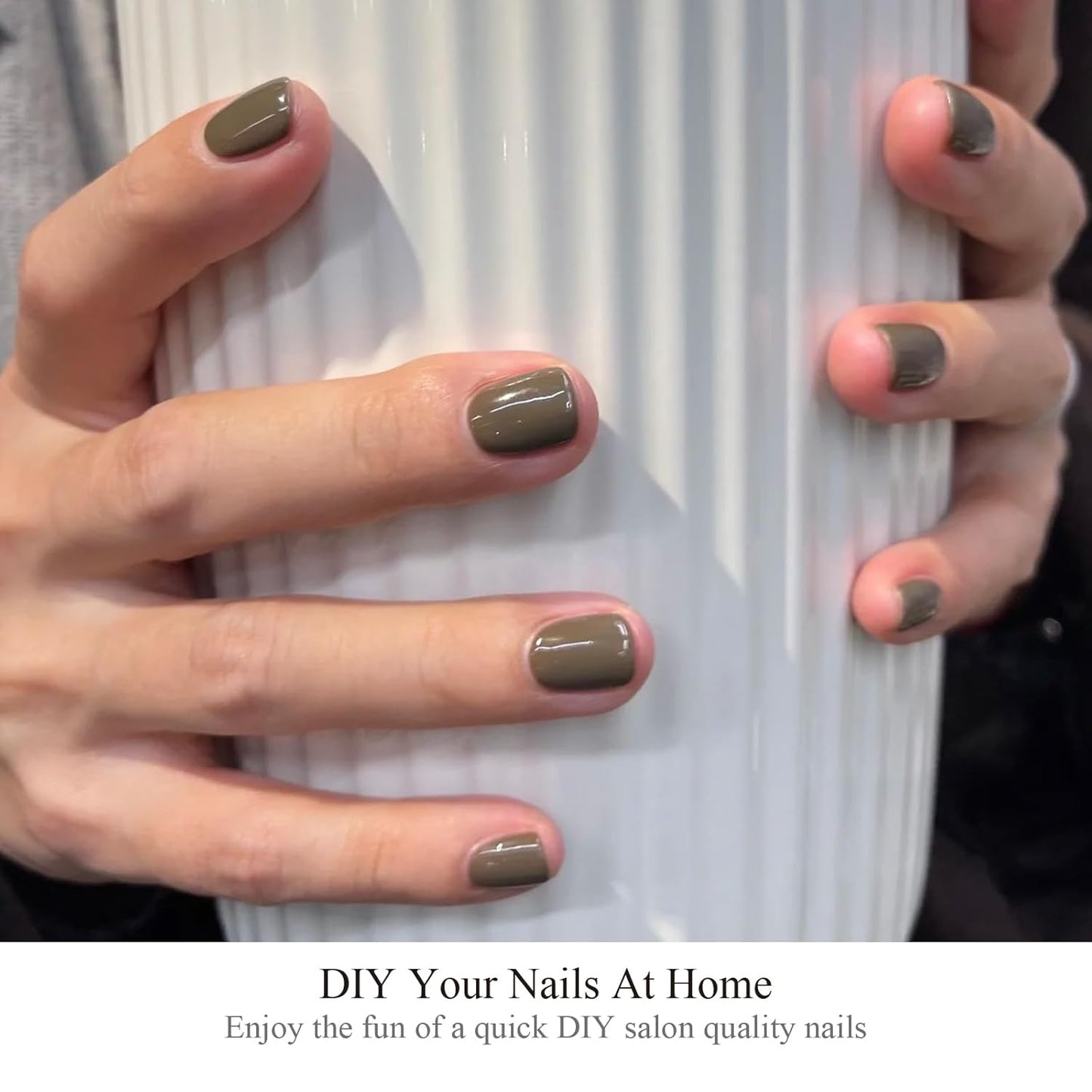 Semi Cured Gel Nail Strips, 20 PCS Gel Nail Stickers Work with UV Light, Gel Nail Wraps, Salon Quality & Easy to Use - Moss Green