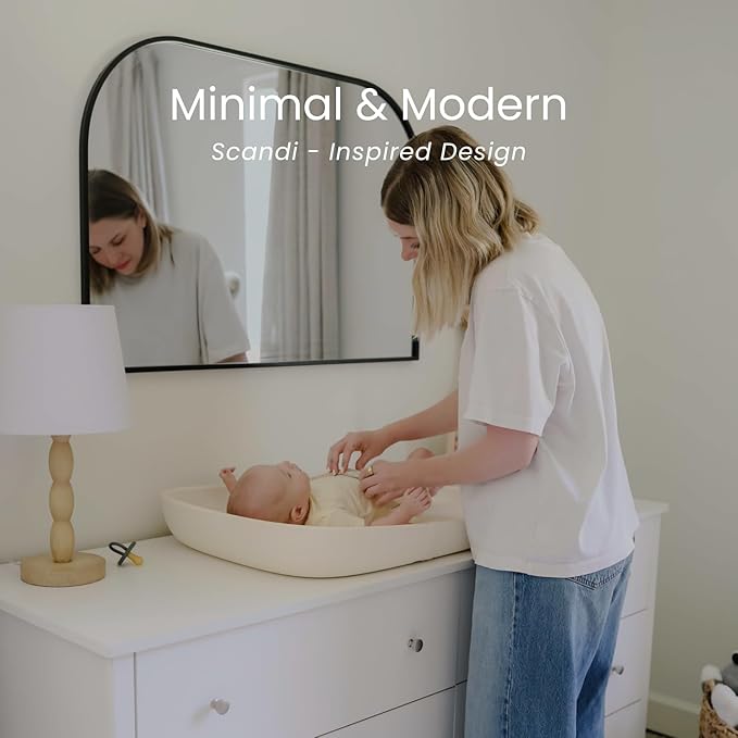 Snuggle Me® Baby Changing Pad - Soft PU Foam Diaper Changing Pad for Dresser, Scandi-Inspired with Wooden Base in Light Oak Finish, Wipe-Clean Surface & Safety Strap (27.6" × 18.9" × 3.9")